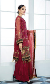 Alizeh Embroidered Chiffon/Vol 3/Surkh - AWWALBOUTIQUE