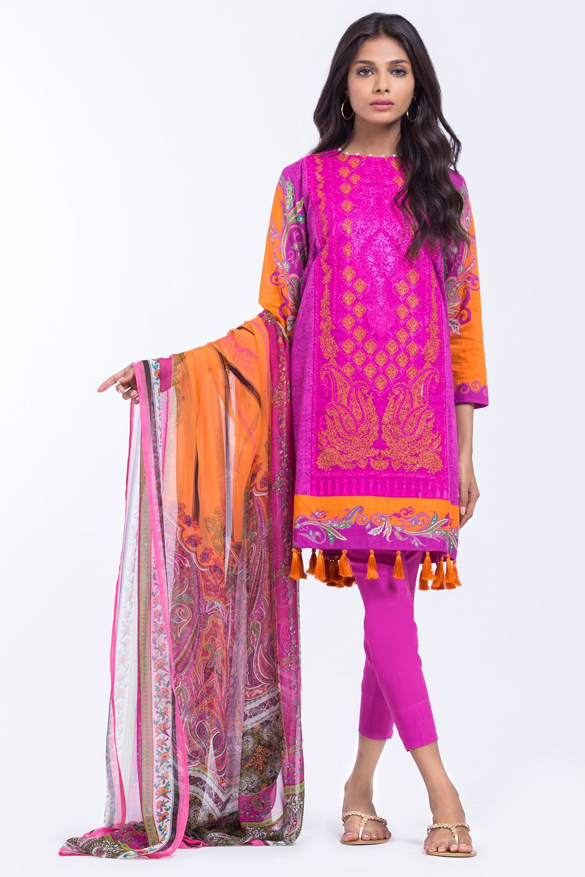 AlKaram Spring/Summer 2018 – 3 Piece Printed Embroidered – SS-10 Fuchsia