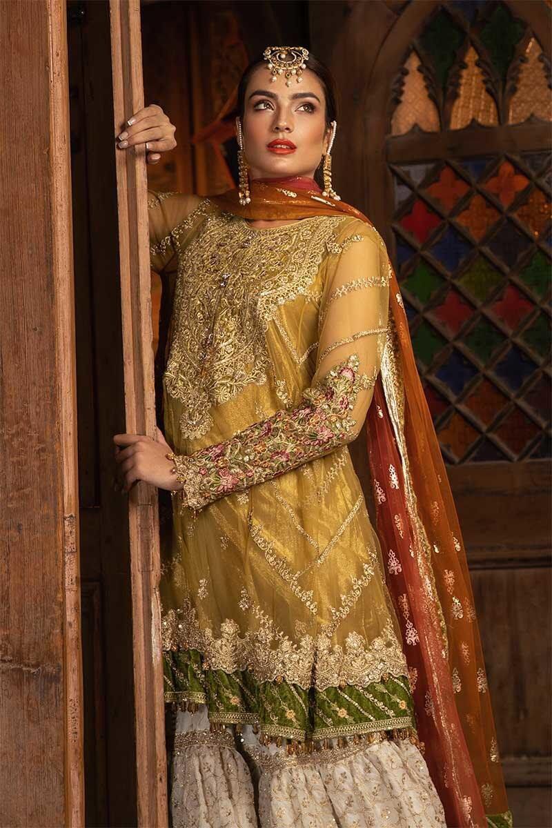 MARIA.B MBROIDERED Heritage Eid Collection 2019 – Mustard, Fuschia & Off White (BD-1708)