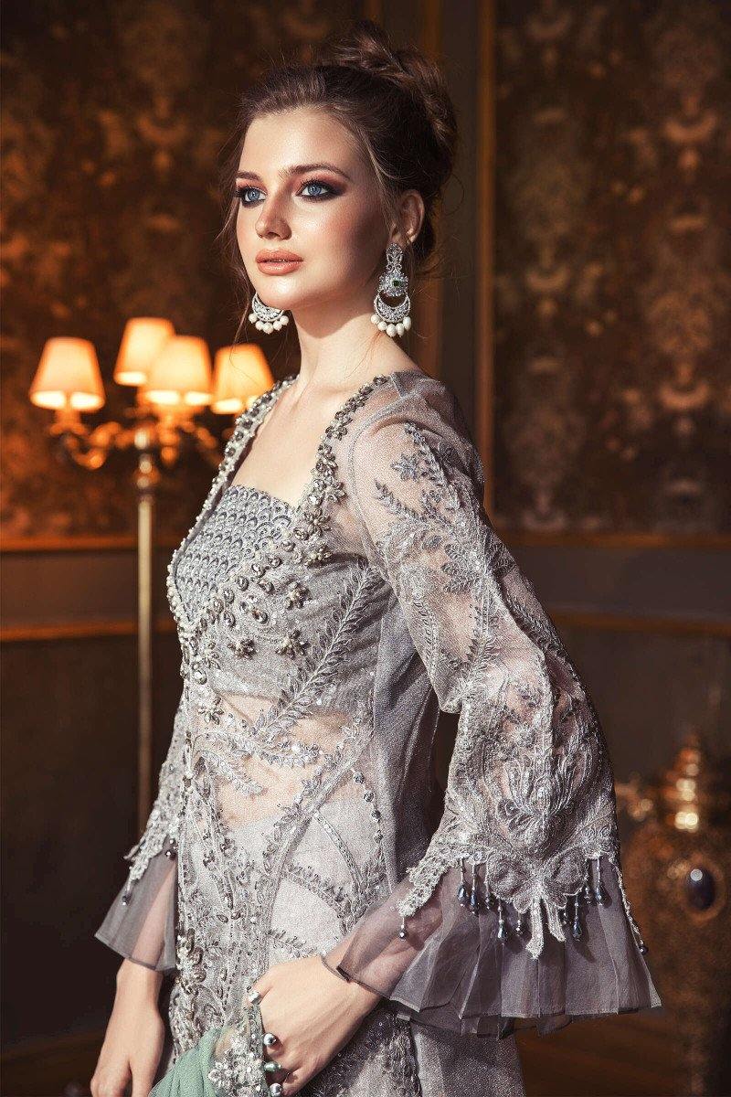 Restocked/Maria B Mbroidered Wedding Edition/Silver Grey (BD-2005) - AWWALBOUTIQUE