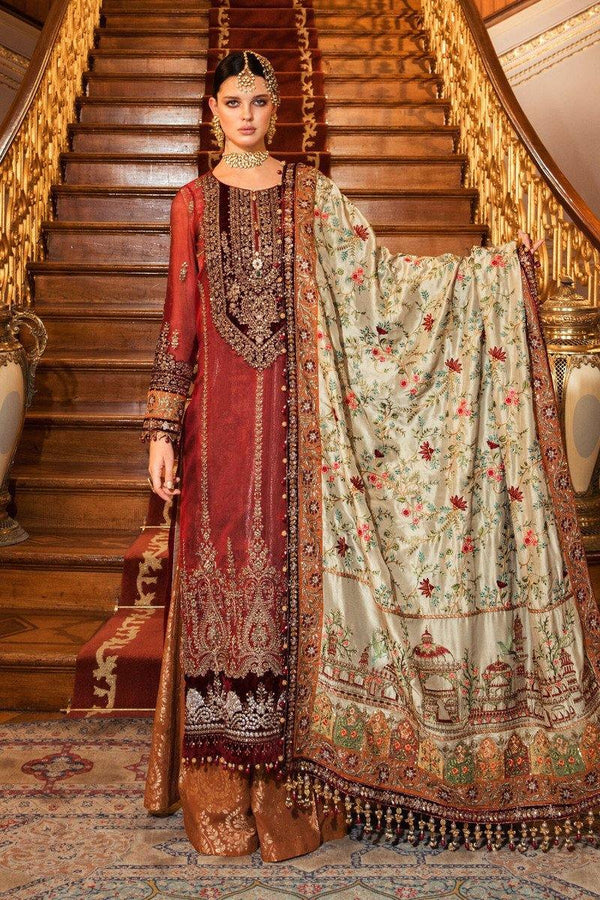 Restocked/Maria B Mbroidered Wedding Edition/Maroon (BD-2006)s - AWWALBOUTIQUE