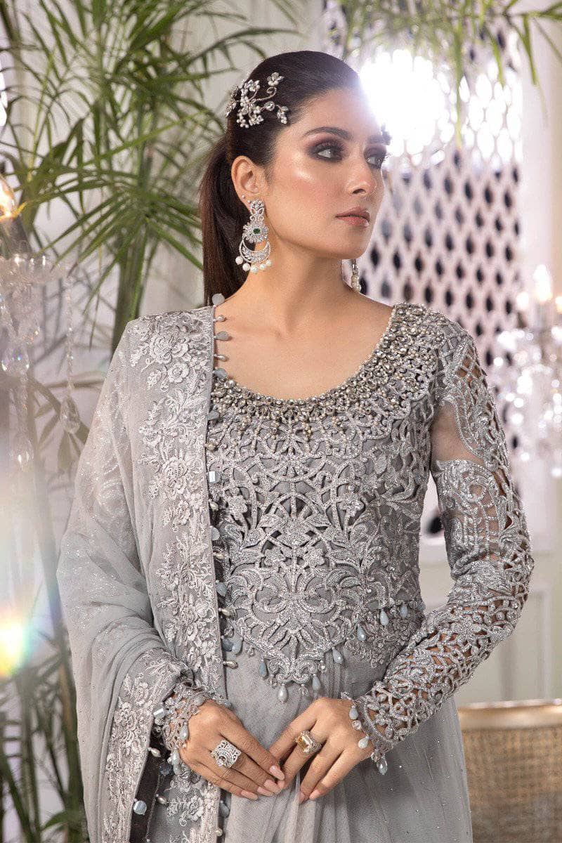 Restocked/Maria B Mbroidered Eid Luxury/Silver Grey (BD-2201)
