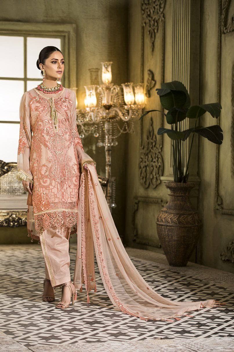 Caspara Chiffon Pakistani Suit Caspara Luxury Chiffon/PEACH QUARTZ
