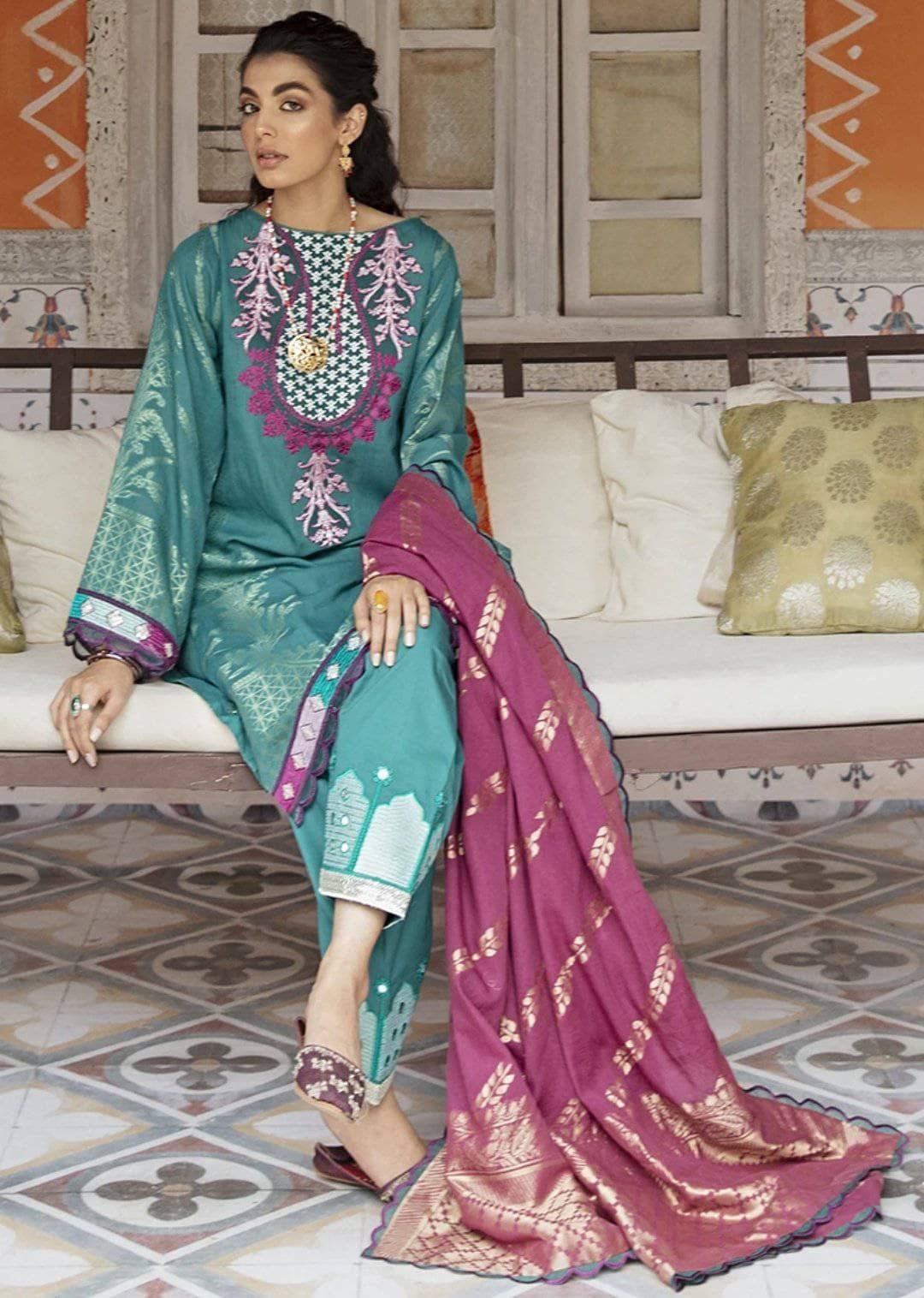 Cross Stitch Lawn Pakistani Suits Cross Stitch Rimjhim Eid Lawn/ZAIB-UN NISA B