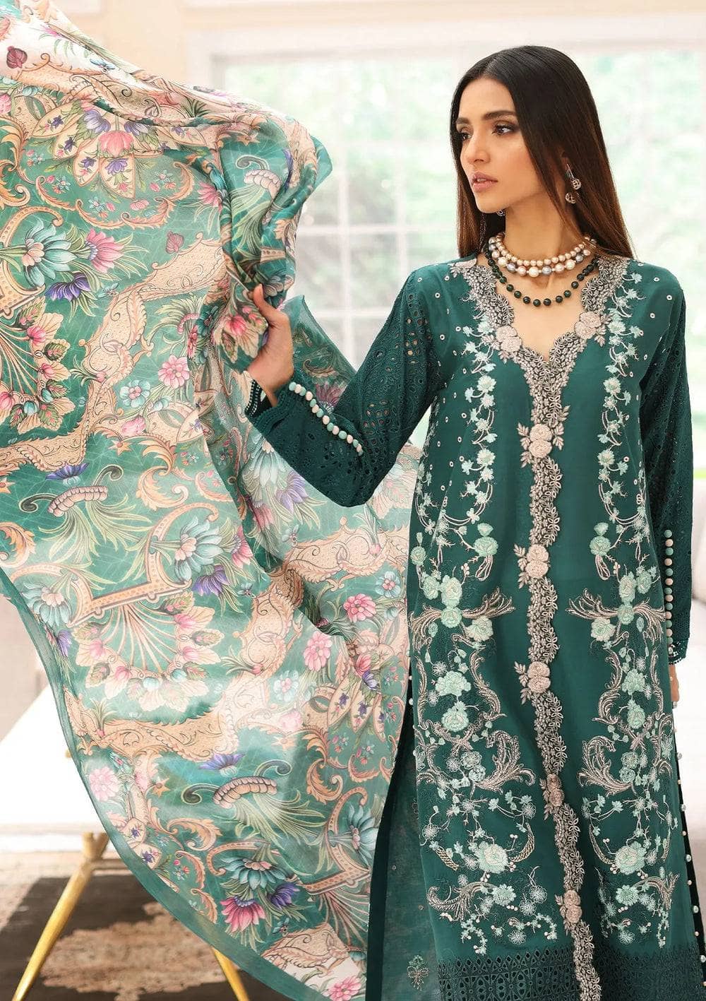 Restocked/Elaf Festive Chikankari Lawn/ELC-10 JADE