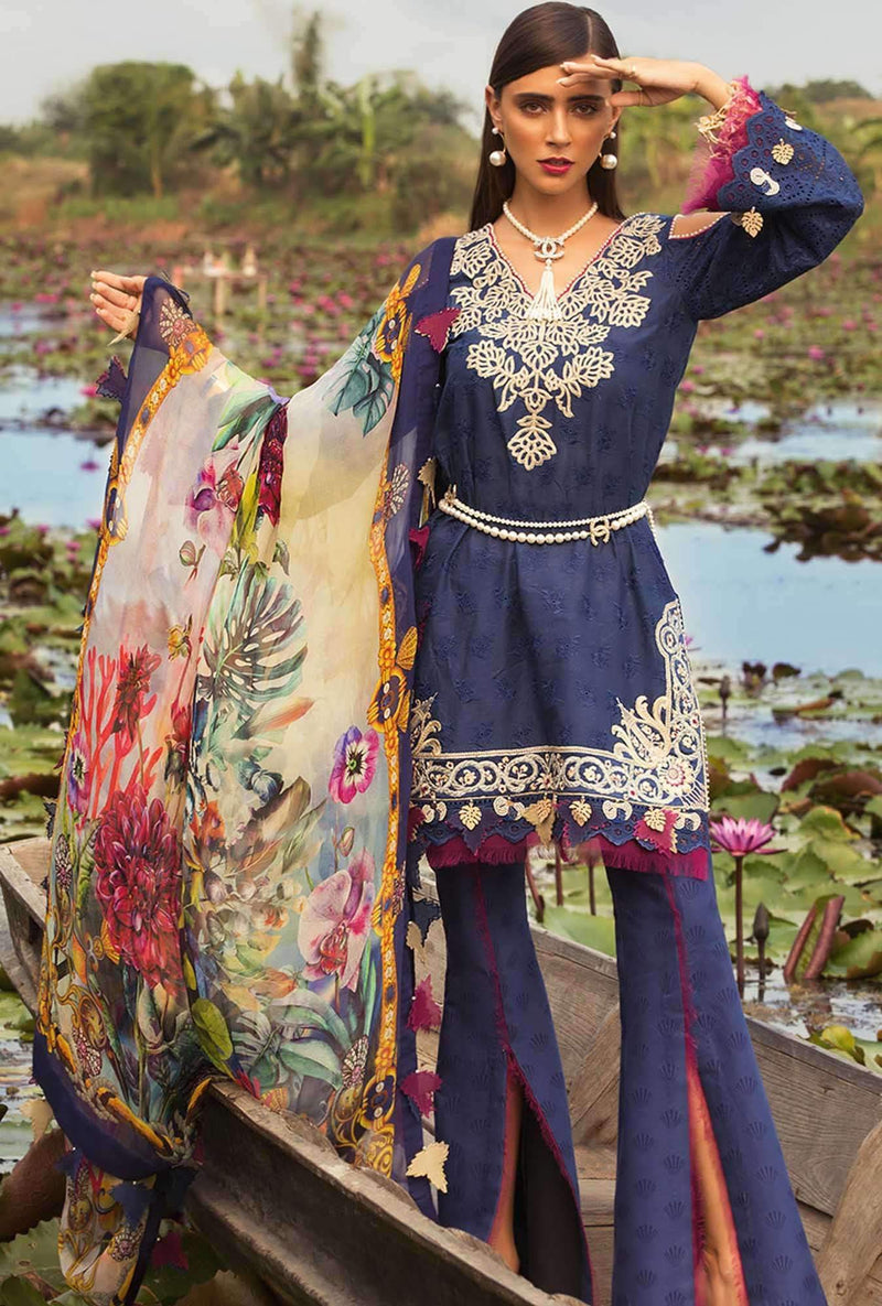 Noor by Saadia Asad Luxury Lawn Collection/ 04A Navy Blue