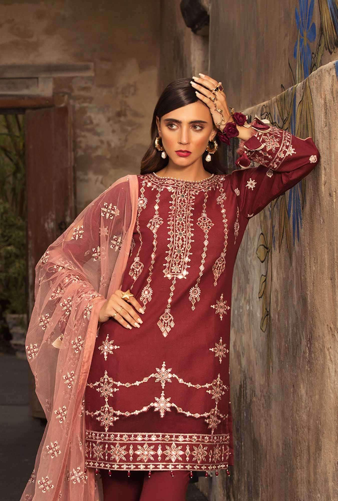 Noor by Saadia Asad Luxury Lawn Collection/ 09A Maroon