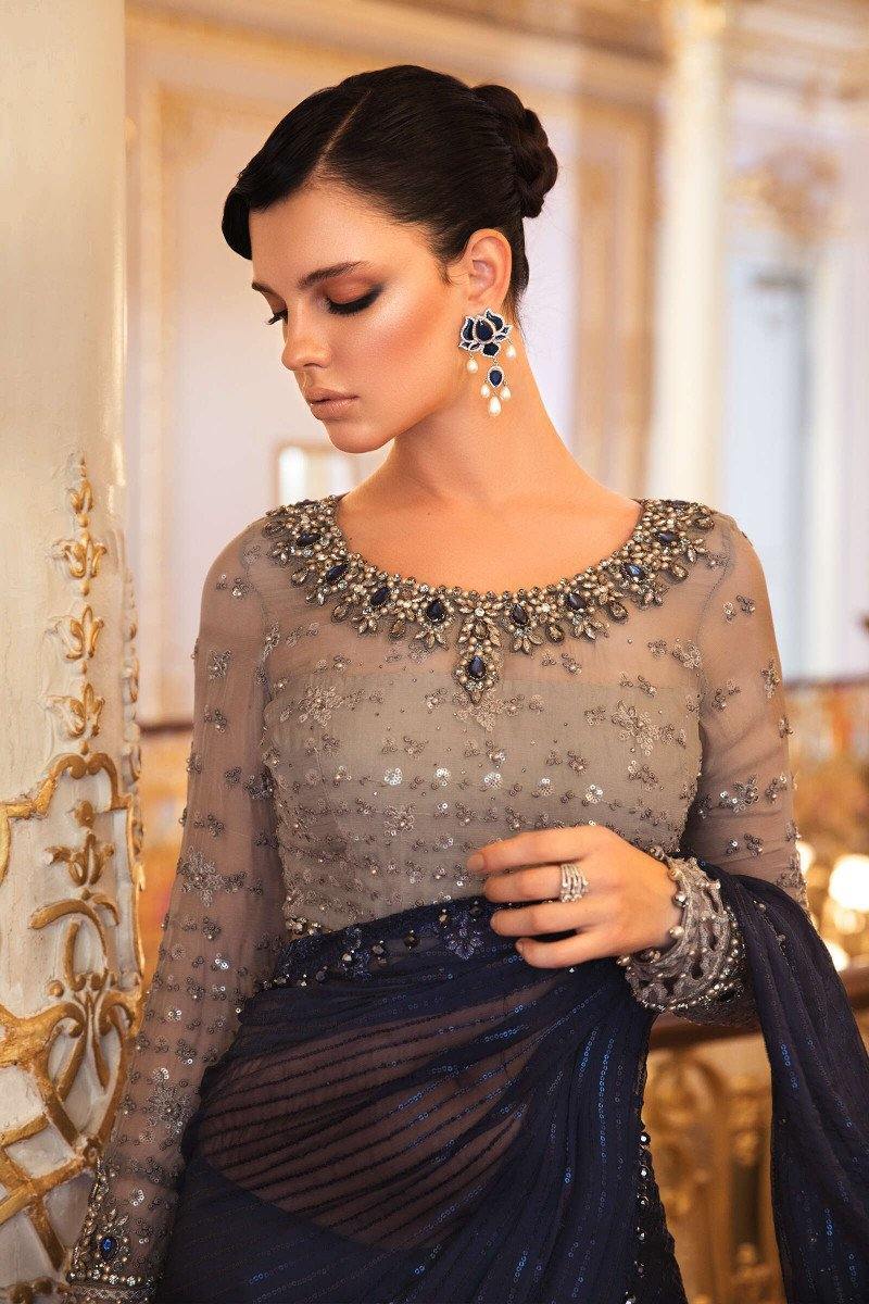 Restocked/Maria B Mbroidered Wedding Edition/Ink Blue and Coffee (BD-2004) - AWWALBOUTIQUE