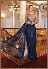 Restocked/Maria B Mbroidered Wedding Edition/Ink Blue and Coffee (BD-2004) - AWWALBOUTIQUE