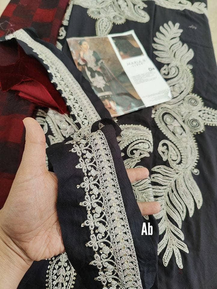 Maria B open pics Open Pic/Maria B Linen 22/DL-1004-Black and Maroon