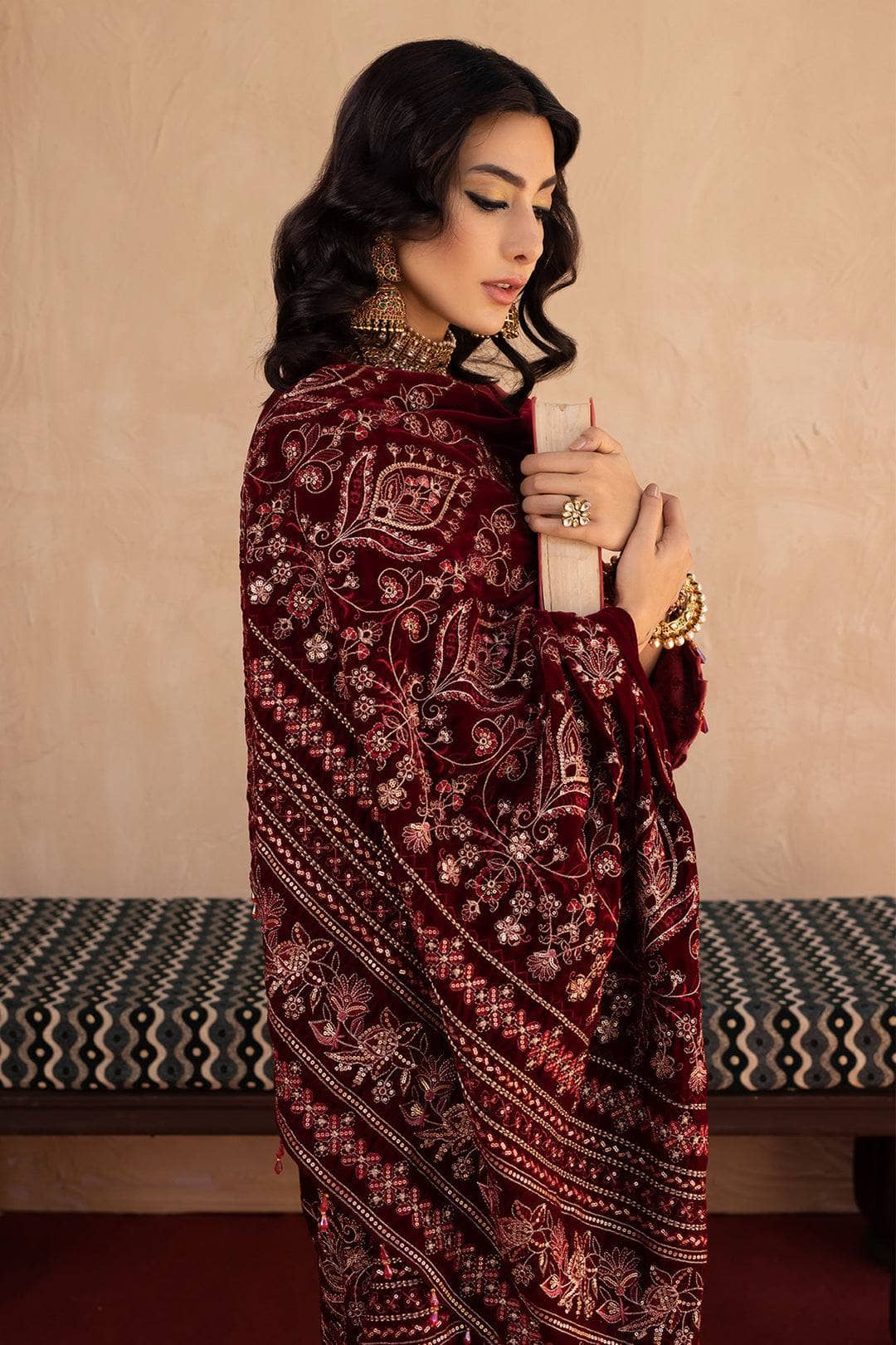 img_leather_peach_embroidered_shirt_velvet_shawl_awwal_boutique