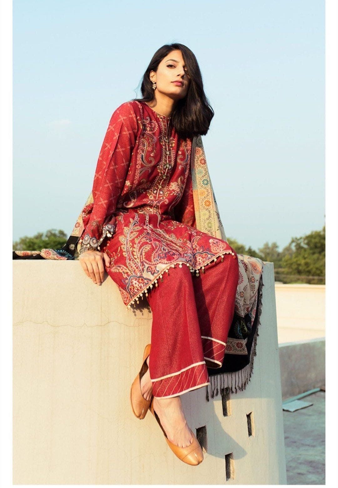 Restocked/Qalamkar Rehaab Luxury Shawl Collection/QWK 10/Double Sided Shawl