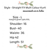 Ready to Wear| Multi Colour Straight Fit Kurti |Size Large - AWWALBOUTIQUE