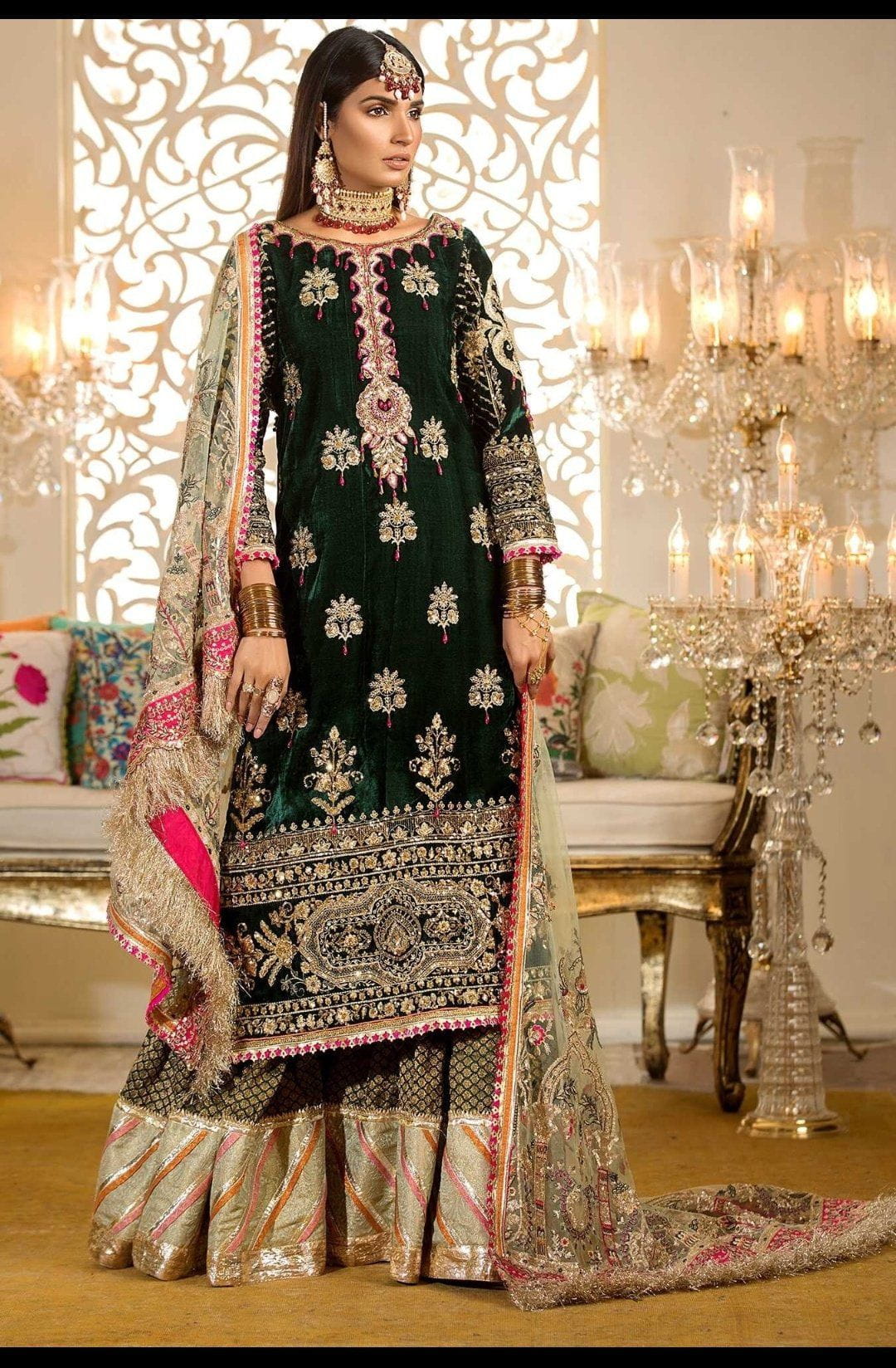Restocked/Saadia Asad Embroidered Collection/NEMBD-D6/Bottle Green